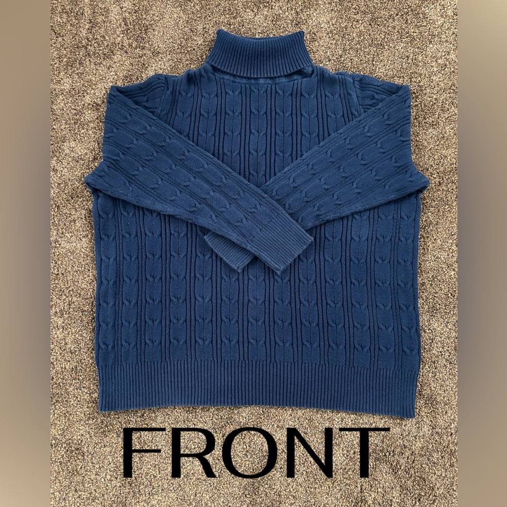 St. John's Bay Women’s Deep Blue Turtleneck Cable Knit Sweater. FITS LIKE XL